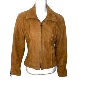 Beyond Sport California Moto Jacket Womens Small Leather Caramel Zip Sleeves